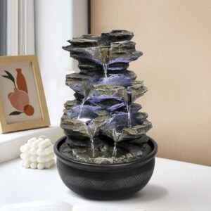 15.7" High Rock Cascading Tabletop Fountain, Zen Meditation Indoor Waterfall Feature with LED Light for Home Office Bedroom Relaxation