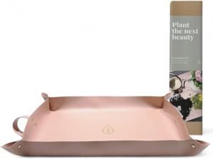 LIVLIG Plant Garden Potting Mat in Rose Pink for Plant Propagation Potting, Synthetic Leather, Gold Accents with Snaps and Strap (Pink)