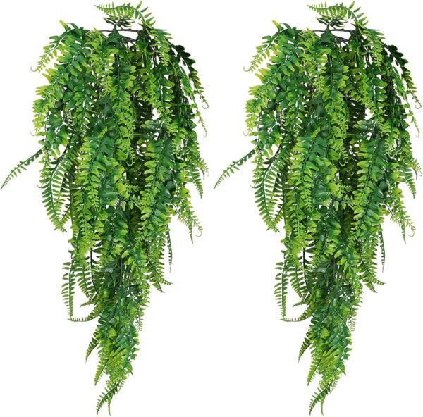 2 Pack Artificial Hanging Plants Fake Hanging Plants, Faux Plant Green Fern Vine Plastic Vines Fake Greenery Fern Persian Rattan&Grass for Bedroom Accessories Party Garden Wall Room Decor Farmhouse