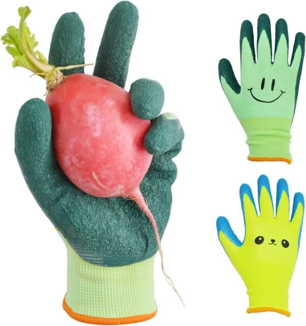 2 Pairs Toddlers Gardening Gloves, Kids Sized Garden Glove for Yard Work, Non Slip, Flexible, Breathable (Size 2 for 2, 3, 4 Year Old Children)