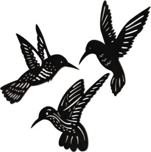 3 Pieces Wood Hummingbird Wall Art Decor 9 inch Hummingbird Wall Decorations for Bedroom Black Wood Wall Sculpture Bird Indoor Kitchen Wall Hanging Balcony Decor for Home Bedroom Office Garden