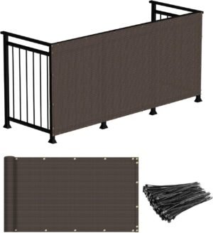 3'x25' Deck Balcony Privacy Screen for Deck Pool Fence Railings Apartment Balcony Privacy Screen for Patio Yard Porch Chain Link Fence Condo with Zip Ties Brown