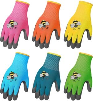 6 Pairs Kids Gardening Gloves Yard Work Gloves Children Soft Safety Rubber Coated Gloves for Toddlers Youth Girls Boys Children (Medium (Age 6-8))