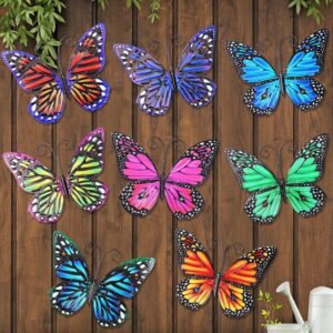 8 Pieces Metal Butterfly Wall Art Decor, 3D Butterfly Hanging Wall Decor Sculpture for Balcony Patio Living Room Garden Outdoor Fence Decoration (Lovely Style)