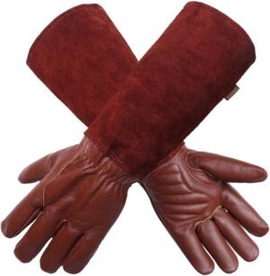 Alomidds Gardening Gloves for Women/Men Rose Pruning Thorn & Cut Proof Long Elbow Durable Cowhide Leather Gardening Gloves for Pruning Cacti Rose and Thorny Bushes (M, BROWN)