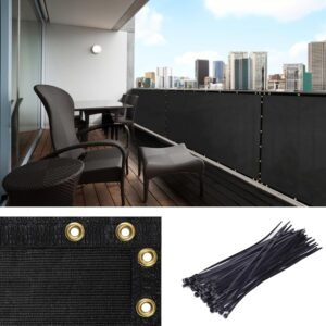 Amgo 3' x 10' Black Balcony Privacy Screen, Apartment Porch Railing Patio Fence Windscreen Fabric Cloth, Heavy Duty, 90% Blockage, Commercial and Residential (We Make Custom Size)