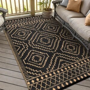 Anidaroel Outdoor Rug 5x8ft for Patios Clearance, Waterproof Plastic Straw Outside Rugs for Outdoor Decor, Reversible Camping Mat for RV, Porch, Balcony, Pool Deck, Picnic, Camper