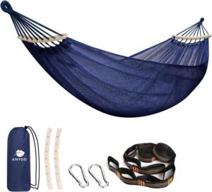 Anyoo Camping Hammock Breathable Fabric Hammock with Spreader Bar for Hanging Sturdy Hammock Up to 450lbs Portable Hammock with Travel Bag for Garden Outdoor/Indoor Patio Backyard