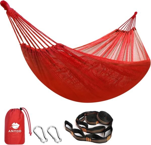 Anyoo Camping Hammock Breathable Fabric Hammock with Tree Straps for Hanging Sturdy Hammock Up to 450lbs Portable Hammock with Travel Bag for Garden Outdoor/Indoor Patio Backyard