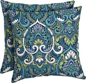 Arden Selections Outdoor Toss Pillow (2 Pack) 16 x 16, Sapphire Aurora Blue Damask