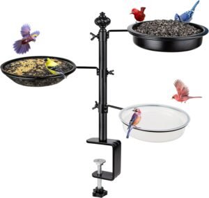 BOLITE Deck Bird Feeder for Railing, Balcony Bird Feeders for Outside, Three Trays, Enhanced Version, Black