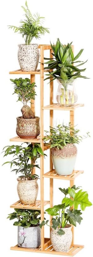 Bamboo 6 Tier 7 Potted Plant Stand Rack Multiple Flower Pot Holder Shelf Indoor Outdoor Planter Display Shelving Unit for Patio Garden Corner Balcony Living Room