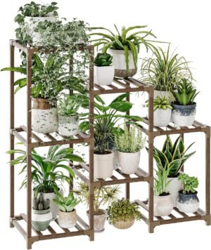 Bamworld Plant Stand Indoor Plant Shelf Outdoor Wood Plant Rack for Multiple Plants 3 Tiers Ladder Plant Holder for Living Room Patio Boho Home Decor for Gardening Mom Gifts