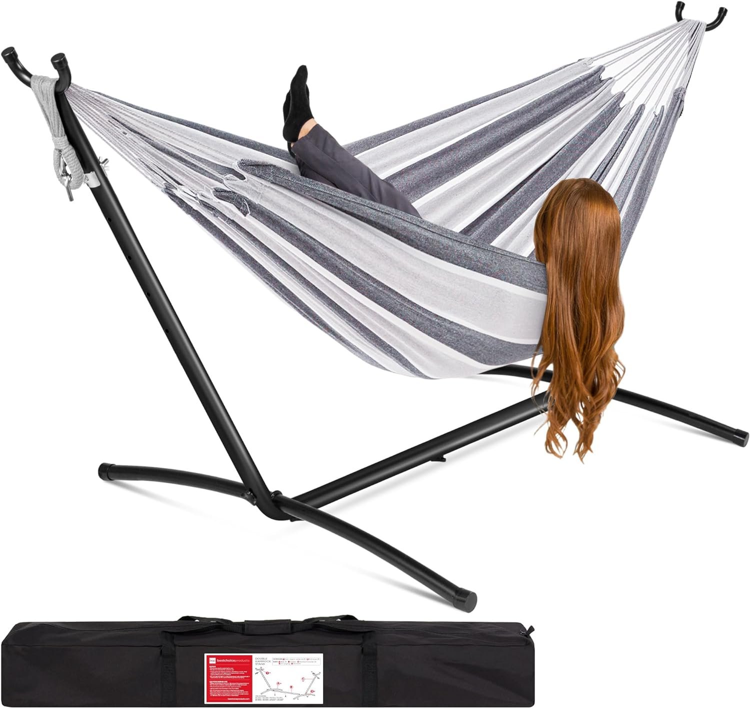 Best Choice Products Double Hammock with Steel Stand, Indoor Outdoor Best Choice Products Double Hammock with Steel Stand, Indoor Outdoor Brazilian-Style Cotton Bed w/Carrying Bag, 2-Person Capacity - Steel