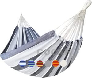 Brazilian Double Hammock 2 Person Extra Large Canvas Cotton Hammock for Patio Porch Garden Backyard Lounging Outdoor and Indoor (Gray Stripe)