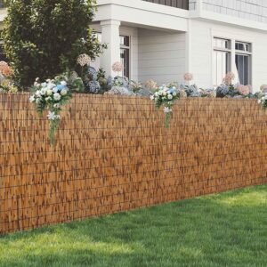 Brown Natural Bamboo Reedhead Rolls Outdoor Patio Deck Balcony Privacy Screen 1 2 2.5 3 3.5 4 4.5 5 5.5 6ft High Wall Privacy Fence Backyard Divider Decorative with 100 Zip Ties Easy to Install