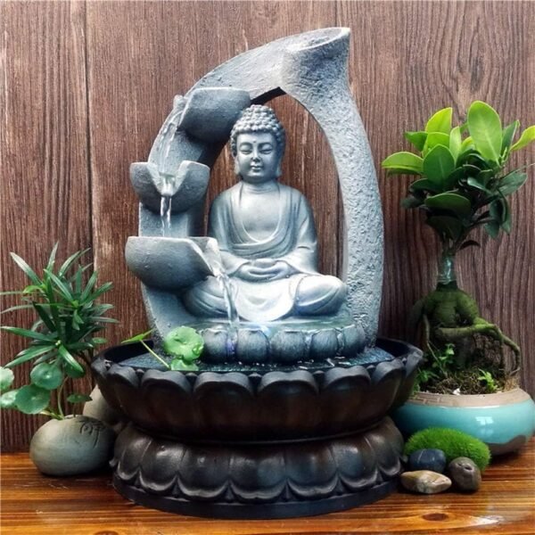 Buddha Tabletop Waterfall Fountain Meditation Relaxing Indoor Decoration, Zen Fountain for Home, Office, Bedroom Decoration(Grey 2)