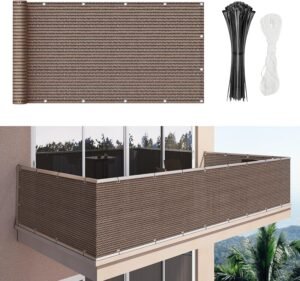 Duerer Balcony Screen Privacy Fence Cover 2.5' x 10' Brown Fence Netting Mesh Shade Cloth Fabric UV Protection for Apartment Balcony Railing Porch Outdoor, Backyard, Patio, Included Cable Ties & Rope