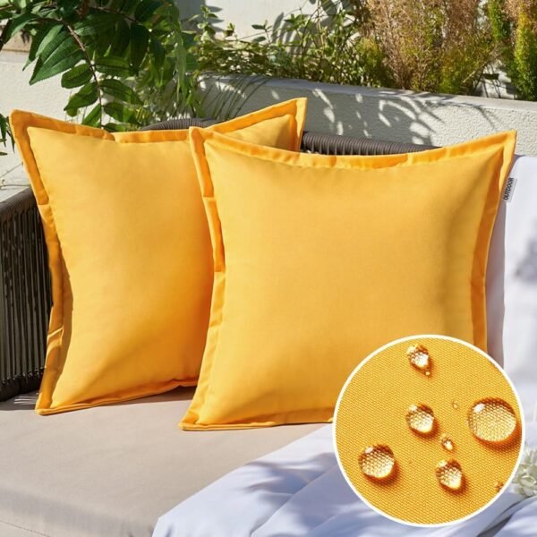 EMEMA Pack of 2 Yellow Outdoor Pillows Waterproof 18x18 Inch Decorative Solid Broadside Square Throw Pillow Covers Outside Pillowcase for Patio Furniture Sunbrella Outdoor Pillows for Balcony Decor