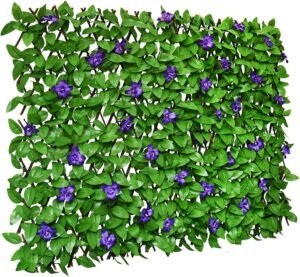 Expandable Fence Privacy Screen for Balcony Patio Outdoor,Decorative Faux Ivy Fencing Panel,Artificial Hedges (Single Sided Leaves) (1, Green-Flowers)