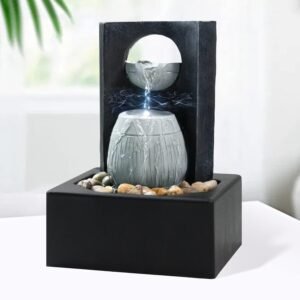 Ferrisland Tabletop Water Fountains Indoor - Waterfall Fountain Zen Meditation Indoor Waterfall Feature with LED Light for Home Office Bedroom Relaxation Gray