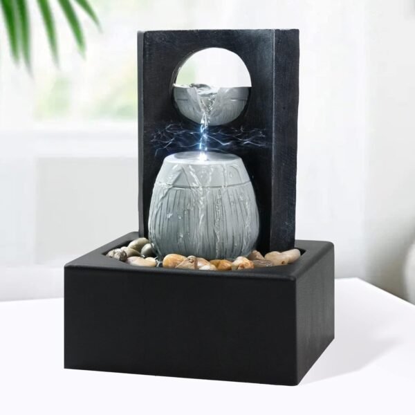 Ferrisland Tabletop Water Fountains Indoor - Waterfall Fountain Zen Meditation Indoor Waterfall Feature with LED Light for Home Office Bedroom Relaxation Gray