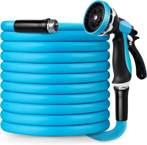 Garden Hose - Water Hose 50 ft with 10 Function Nozzles, with Swivel Grip Handle and 3/4" GHT Solid Brass Fittings, Heavy Duty, Lightweight, Drinking Water Safe