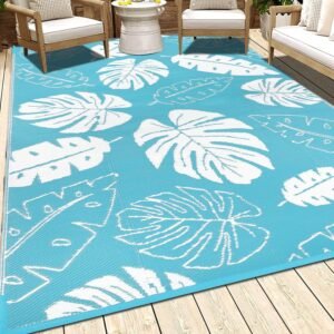 HEBE Outdoor Rug for Patios 4'x6' Clearance Waterproof Patio Mat Reversible RV Camping Rug Carpet Plastic Straw Rug Outside Floral Area Rug Doormat for Patios,Porch,RV,Balcony,Beach