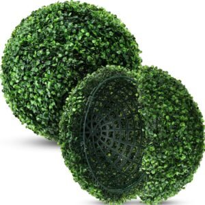 Hotop 2 Pcs Artificial Plant Topiary Ball 4 Layers Garden Spheres Boxwood Balls Artificial Topiaries Spheres Decorative Balls for Backyard, Balcony, Garden, Wedding, Indoor Outdoor Decor (11 Inches)