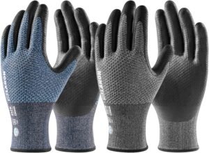 LANON Gardening Gloves for Men, 2 Pairs Nitrile Coated Garden Gloves with Grip, Breathable B.COMB AIR Technique, Dusty Olive & Bluebird, Medium