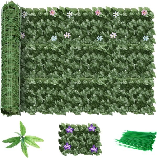 LIANTRAL Ivy Privacy Fence Screen, 91x46In(29.2sqft) Artificial Evergreen Ivy Vine Fencing Panel for Wall Decor Balcony Invisible Indoor Outside Backyard Privacy Cover