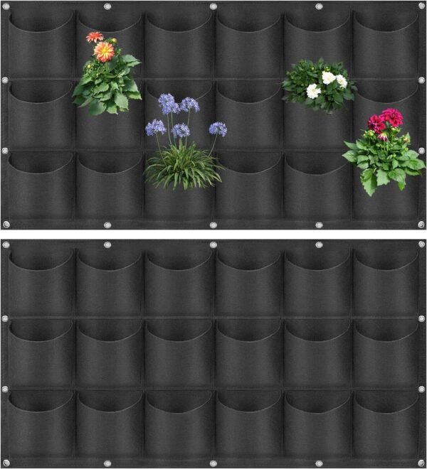 LITLANDSTAR 18 Pockets Hanging Grow Bags, 2 Pack Horizontal Wall Planter Plant Grow Bags Outdoor Indoor Hanging Planter for Balcony/Railing/Fence/Yard/Garden/Home Decoration, Black
