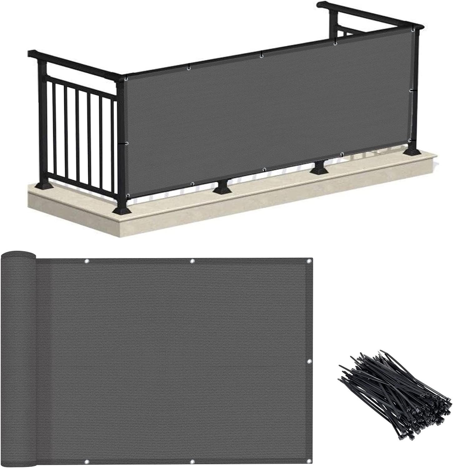 LOVE STORY 3'x10' Charcoal Balcony Privacy Screen Fencing Cover -HDPE LOVE STORY 3'x10' Charcoal Balcony Privacy Screen Fencing Cover -HDPE Material 90% UV Protection, Weather-Resistant Heavy Duty Shield for Outdoor Pool, Deck Railing, Patio, Backyard, Porch