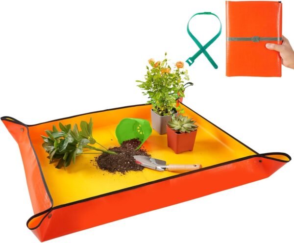 Large Repotting Mat for House Plants Transplanting Portable Potting Tray Waterproof Garden Mat Gardening Gifts for Plant Lovers (Orange 39"X31")