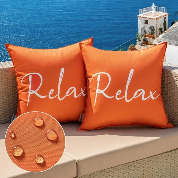 MIULEE Outdoor Waterproof Throw Pillow Covers Set of 2 Relax Decorative Outdoor Square Pillowcases for Chair Patio Garden Couch Tent Balcony Sofa Orange 18x18 Inch