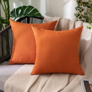 MIULEE Pack of 2 DecorativeOutdoor Solid Waterproof Throw Pillow Covers Polyester Linen Garden Farmhouse Cushion Cases for Patio Tent Balcony Couch Sofa 18x18 inch Orange