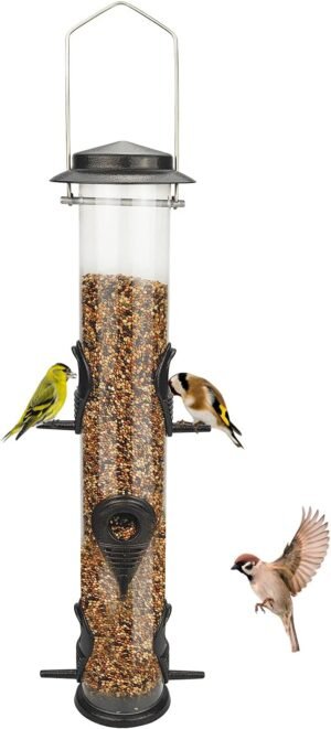 MIXXIDEA Metal Tube Bird Feeders for Outdoors Hanging Aluminum 6 Ports Wild Bird Seed Feeder with Steel Hanger Great for Attracting Birds in Your Lawn, Garden, Balcony – Coffee