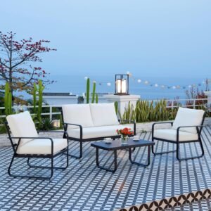 Maui 4-Piece Outdoor Conversation Set, Large, Black. Cream