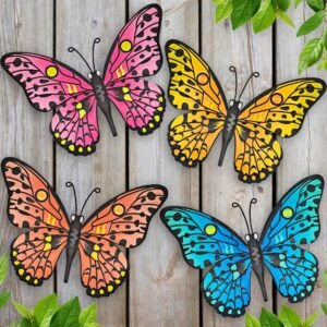 Metal Butterfly Wall Decor - 9.6" Outdoor Fence Wall Art Decor, Hanging for Garden Yard Living Room Bedroom Patio Balcony,Gift for Family Friends(4 Pack)