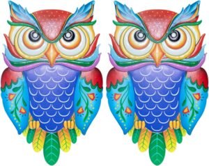 Metal Owl Wall Decor, 14 Inches 3D Outdoor Wall Art Patio Fence Decorations, Colorful Metal Yard Art Hanging Garden Owl Decor for Outside, House, Porch, Balcony, Living Room