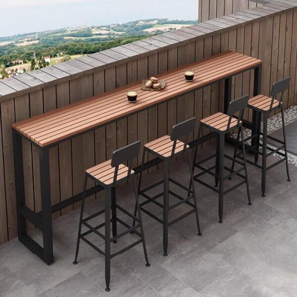 Modern Trestle Table Rectangular Outdoor Bar Table,Wooden Balcony Bar Table for Railings,Farmhouse Pub Height Table Patio Table Wood Counter Height Table-Table Only(63" L x 15.7" W x 41.3" H, Black)