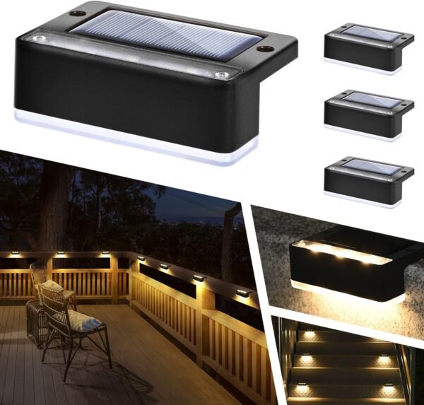 SOLPEX Solar Deck Step Lights 4 Pack, Solar Outdoor Lights for Balcony Railing, IP65 Waterproof Solar Powered LED Lights for Fence Porch Stair Yard Garden Patio Pool Decorations (Warm White)