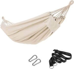 SONGMICS Double Hammock, 98.4 x 59.1 Inches, 660 lb Load Capacity, with Compression Bag, Mounting Straps, Carabiners, for Terrace, Balcony, Garden, Outdoor, Camping, Beige UGDC15M