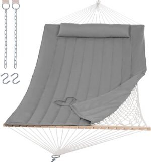 SUNCREAT 15 FT Hammocks for Outside, Two Person Hammock for Patio, Garden, Porch, Outdoor, Light Gray