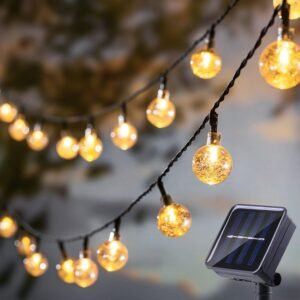 Solar String Lights Outdoor Waterproof IP65 20 Feet Patio Lights with 20 LED Crystal Globe Hanging Light for Backyard Porch Balcony Party Decor, Wedding,Party,Camping (Warm White)