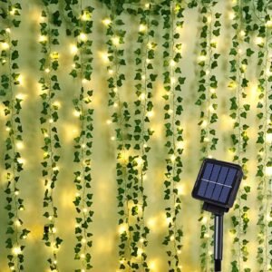 Solar Vine String Lights, 66Ft 200 Led Outdoor Fairy Lights with Ivy, 8 Modes Waterproof Artificial Plant Leaf Garland Lights for Balcony Patio Wedding Garden Yard Fence Wall Apartment Outside Decor