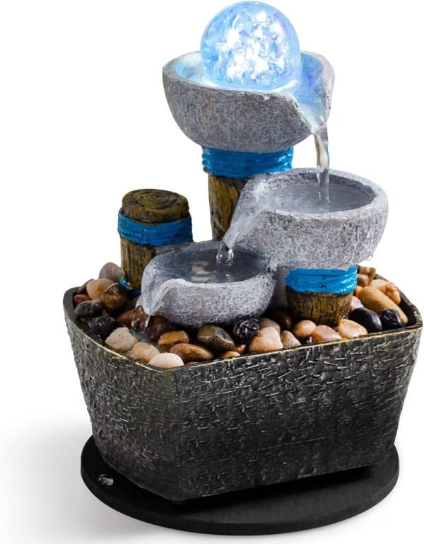 Tabletop Fountain Tabletop Waterfall Meditation Fountain Indoor Fountain Decorative Fountain Office Home Leisure and Relax Mini Tabletop Pool Leisure Fountain Including Many Natural River Rocks