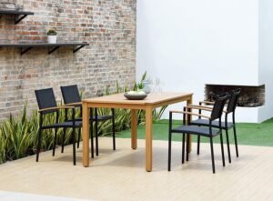 URBAN ELEMENTS Ubuntu Patio Furniture Set | Teak Finish 100% FSC Eucalyptus Wood | Backyard Furniture, Outside Table and Chairs, Outdoor Dining Set, 5-Piece Rectangular