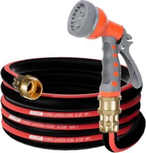 Upgraded Hybrid Garden Hose,5/8in.x10ft,Light Weight,No Kink Water Hose with 7 Function spray Hose Nozzle,Leak Proof Short Hose for Outside Car,Floor,Yard Washing,Garden Watering.(10FT)