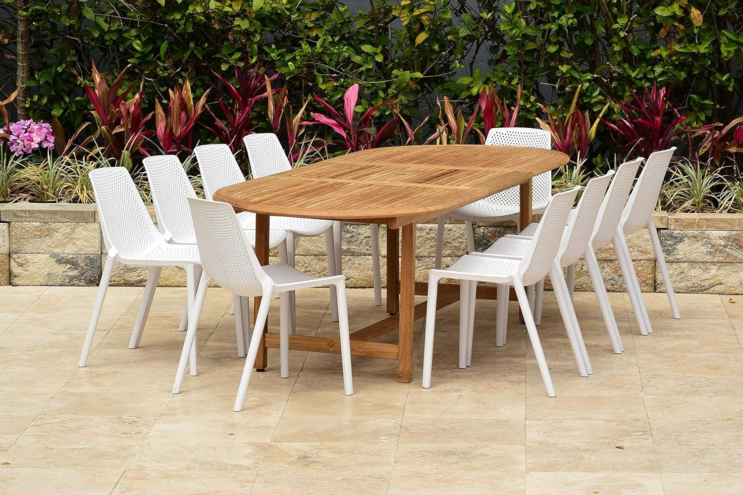 Urban Elements Boyaca 11-Piece Oval Extendable Patio Furniture Set | Urban Elements Boyaca 11-Piece Oval Extendable Patio Furniture Set | Certified Teak Wood | Backyard Furniture, Outside Table and Chairs, Outdoor Dining Set, White